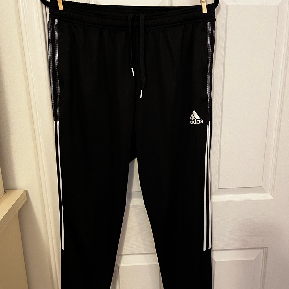 Adidas mens Black Joggers with White Stripes